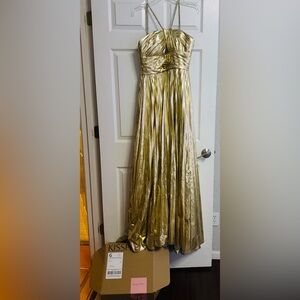 Strapless Metallic Gold Prom Gown